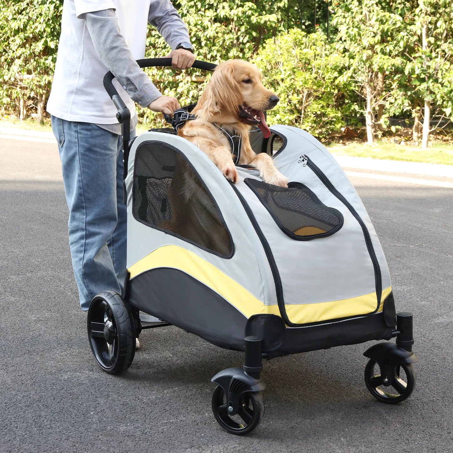 Portable Dog Stroller With Four Wheels Foldable Carrier