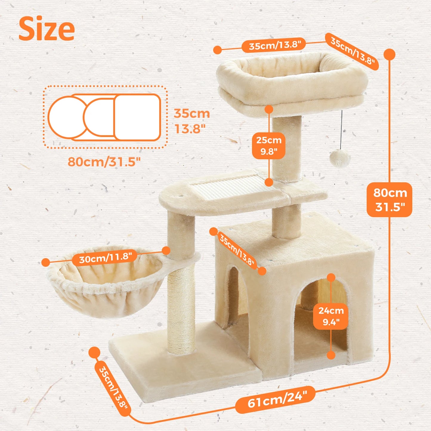 PAWZ Road Cat Tree Tower for Indoor Cats with Hammock