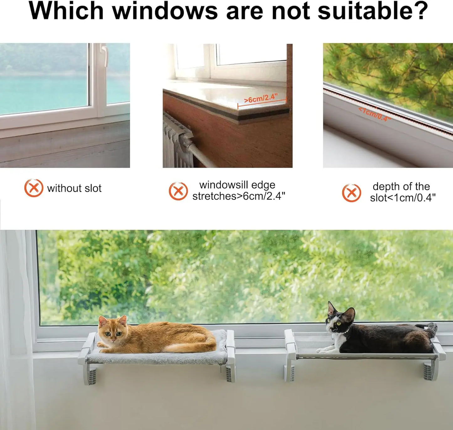 MEWOOFUN Cat Window Perch Adjustable Cushion Up To 18kg