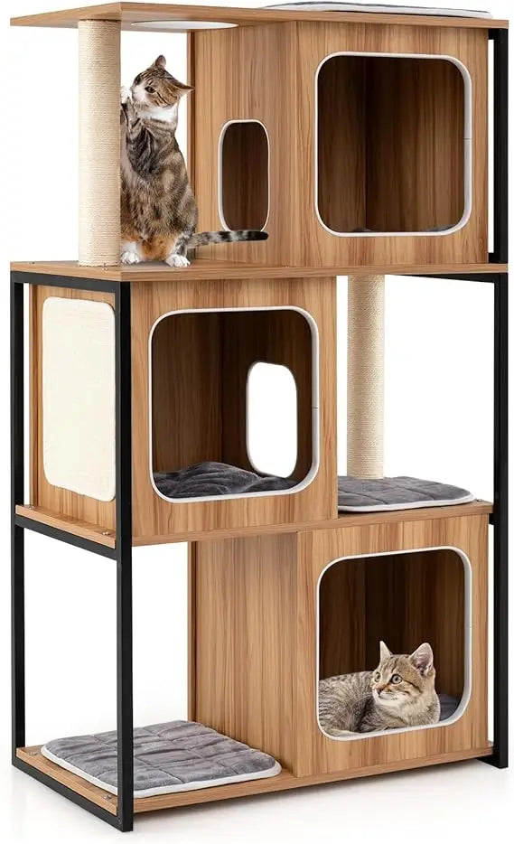 RBXCB Indoor Cat Tree Multi Level Wooden Tower With Sisal