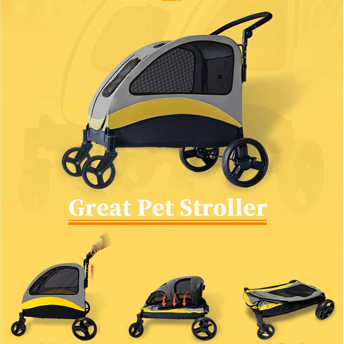 Portable Dog Stroller With Four Wheels Foldable Carrier