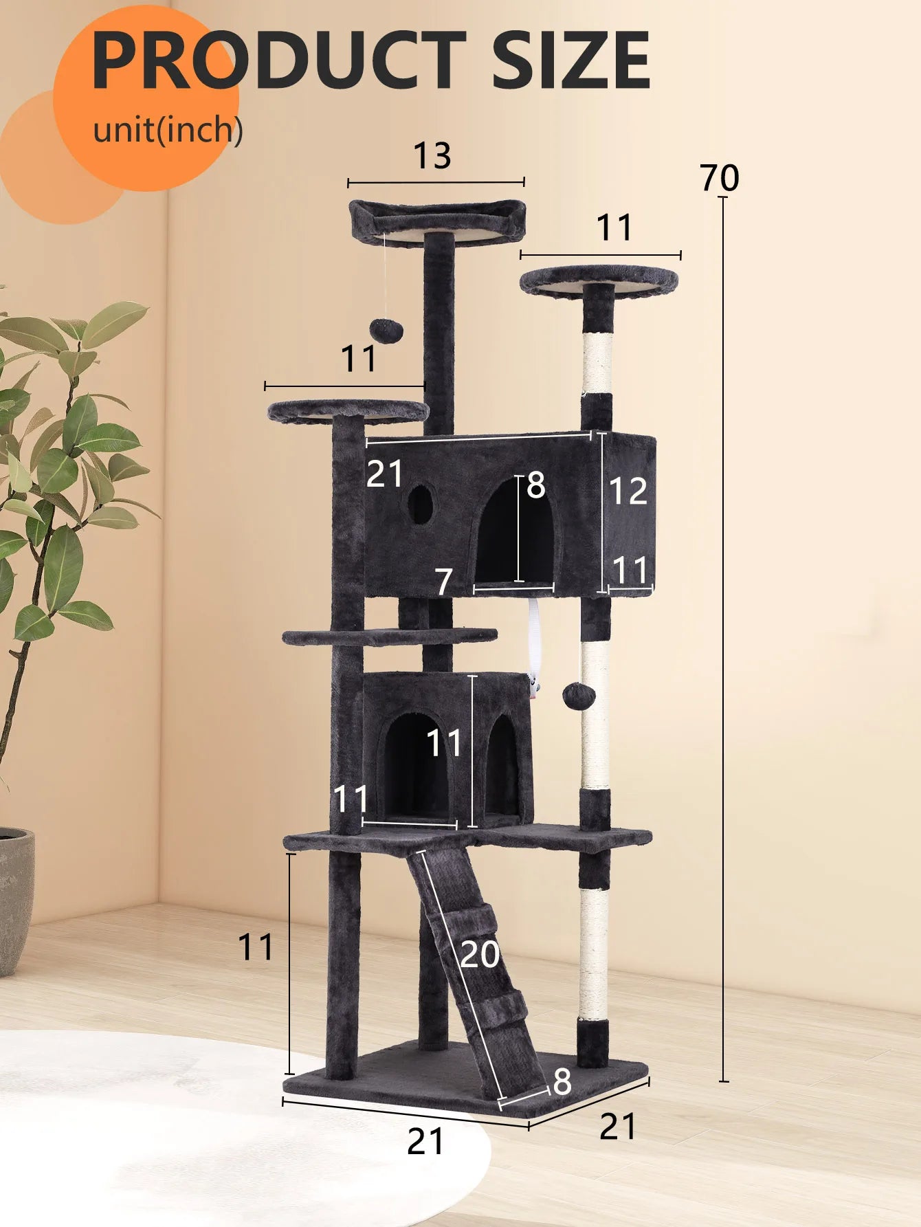 DOPINMINH Cat Tree Tower With Dangling Ball And Sisal Posts