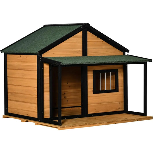 Cabin Style Outdoor Dog House Wooden Kennel With Porch