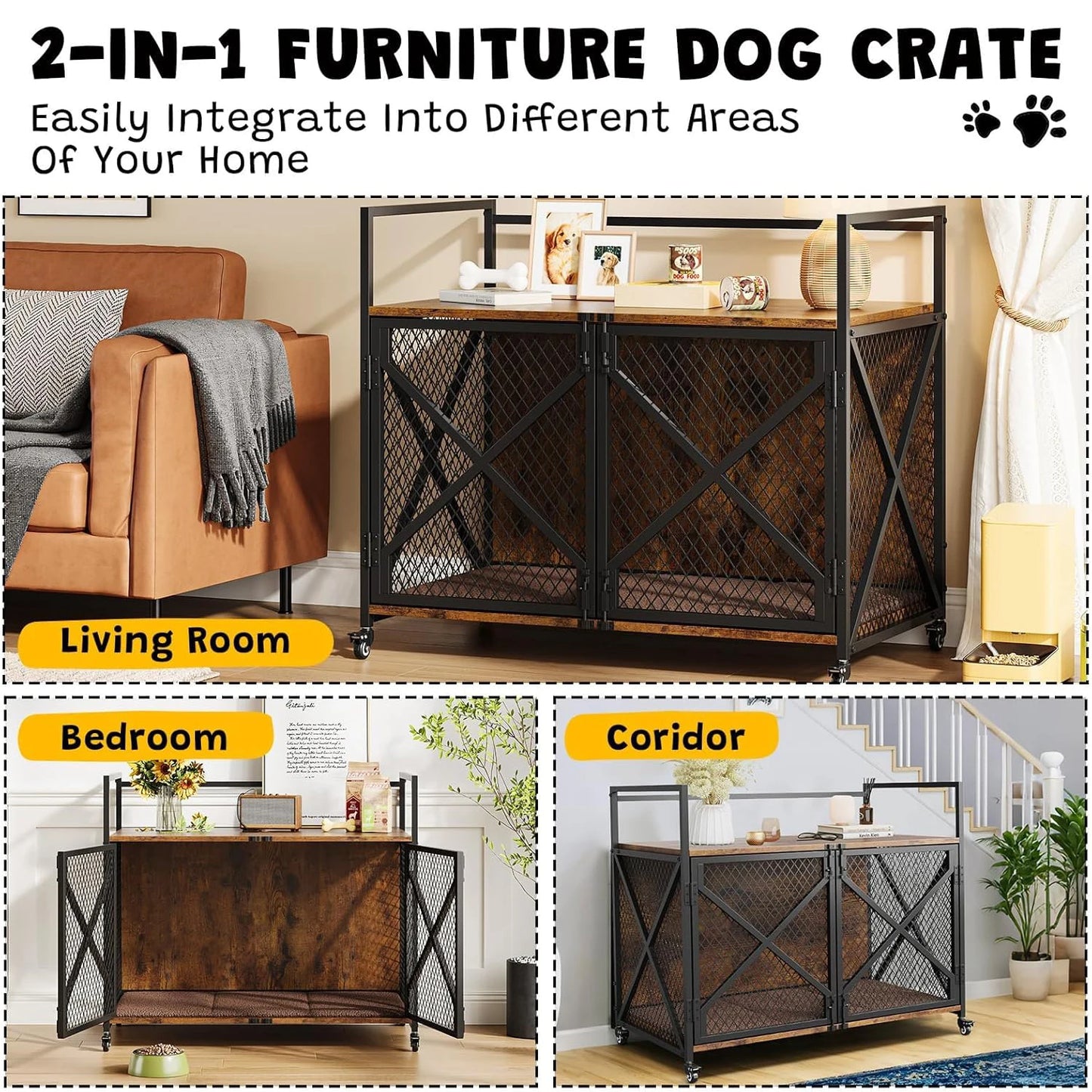 DishyKooker Wooden Dog Crate End Table With Wheels
