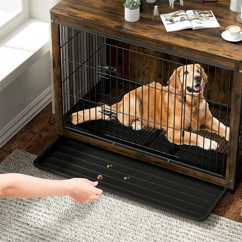 Borwarth Wooden Dog Crate End Table With Double Door