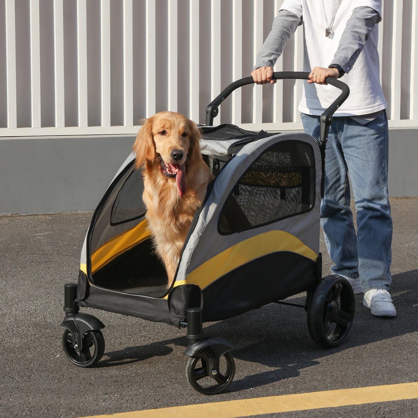 Portable Dog Stroller With Four Wheels Foldable Carrier