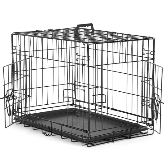 JHK Double Door Folding Metal Dog Crate With Leak Pan
