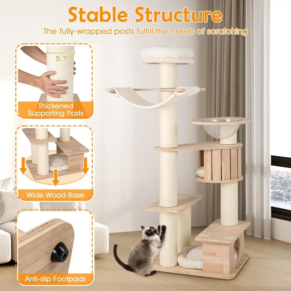 RBXCBreed Wood Cat Tree Modern Multi Tier Scratching Posts