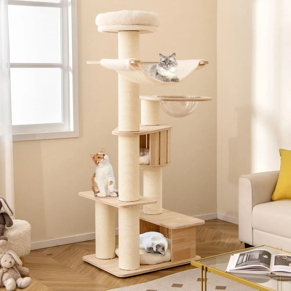 RBXCBreed Wood Cat Tree Modern Multi Tier Scratching Posts