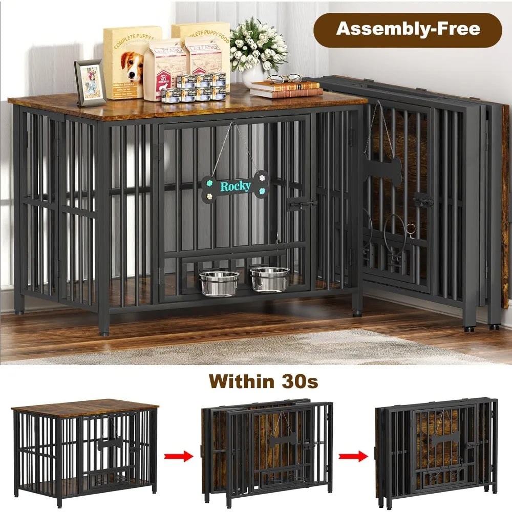 HUANZHUANG IndustrialStrength Foldable Dog Crate Furniture No Assembly Indoor Kennel