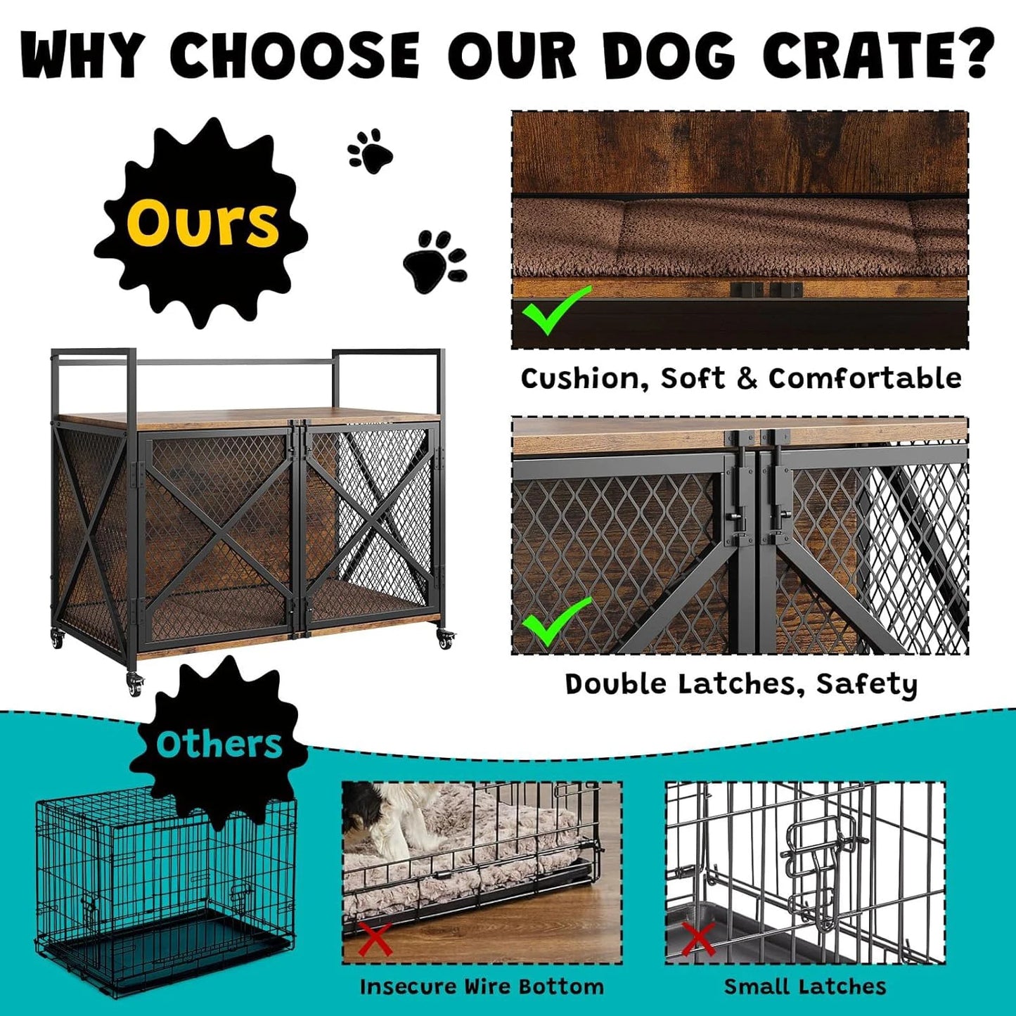 DishyKooker Wooden Dog Crate End Table With Wheels