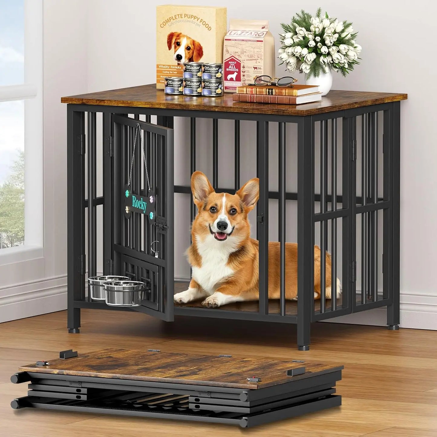 HUANZHUANG IndustrialStrength Foldable Dog Crate Furniture No Assembly Indoor Kennel