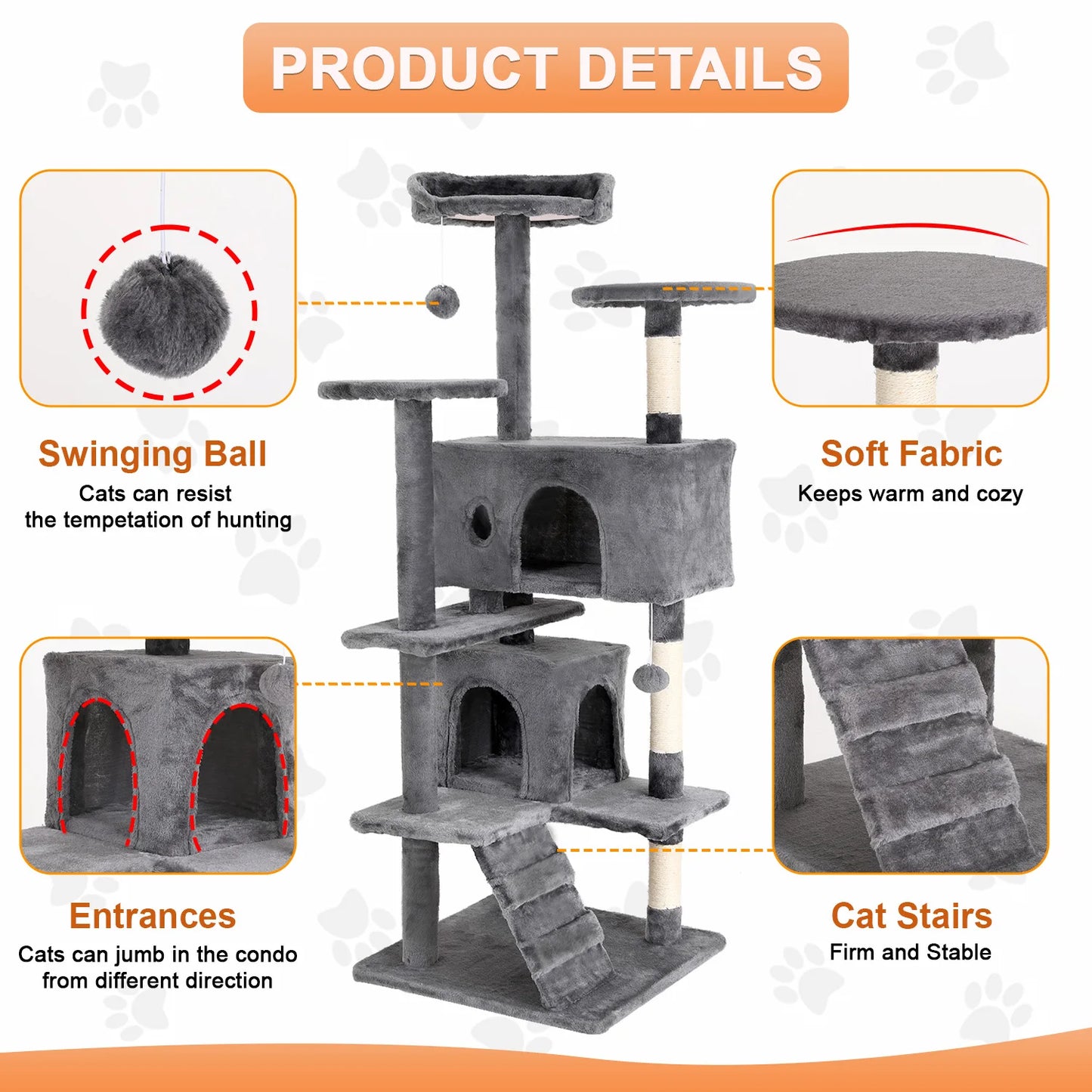 DOPINMINH Cat Tree Tower With Dangling Ball And Sisal Posts