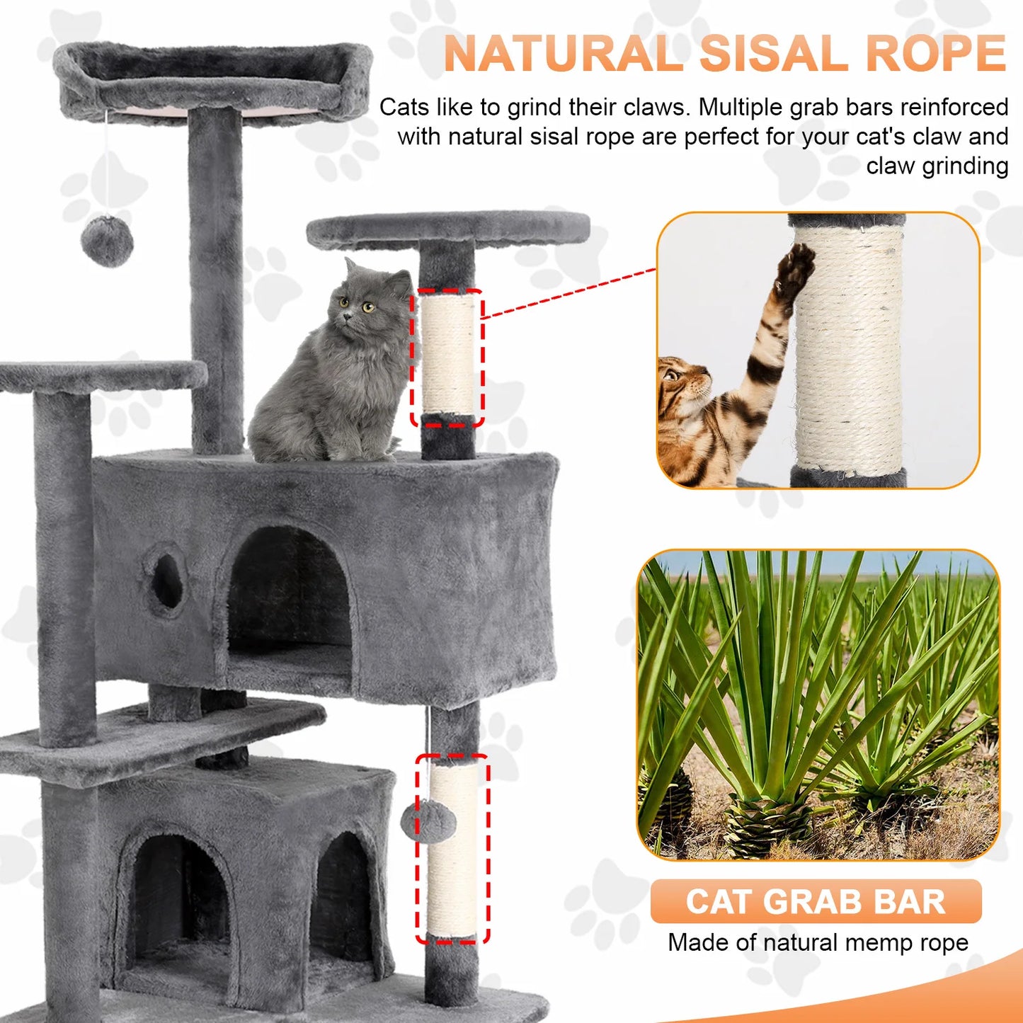 DOPINMINH Cat Tree Tower With Dangling Ball And Sisal Posts