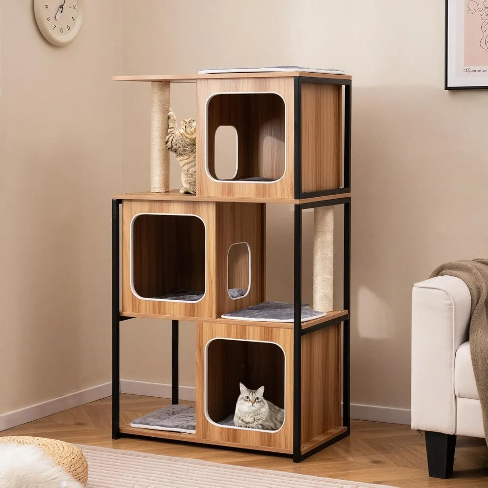 RBXCB Indoor Cat Tree Multi Level Wooden Tower With Sisal