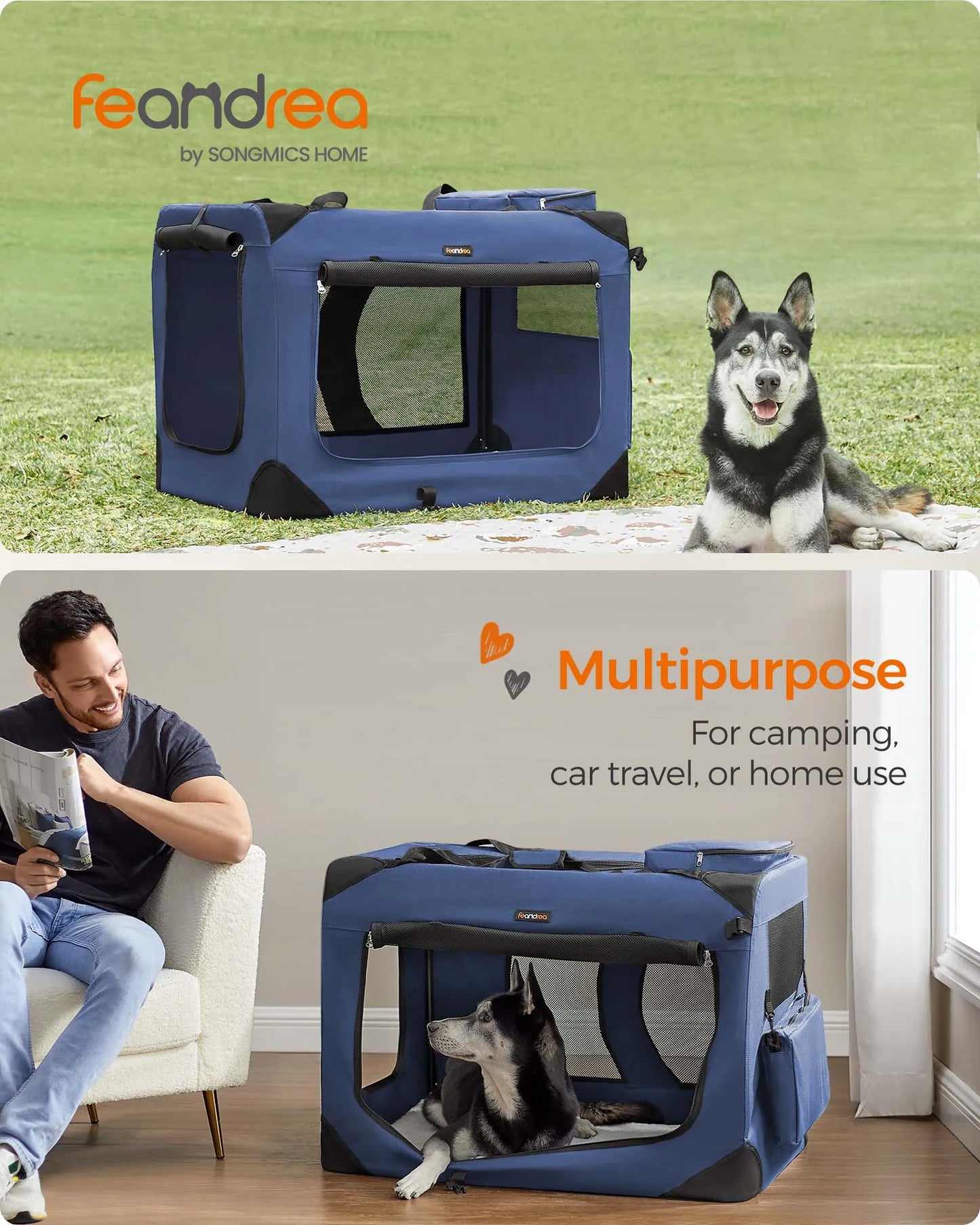 FEANDREA Collapsible Soft Dog Crate Portable Travel Kennel