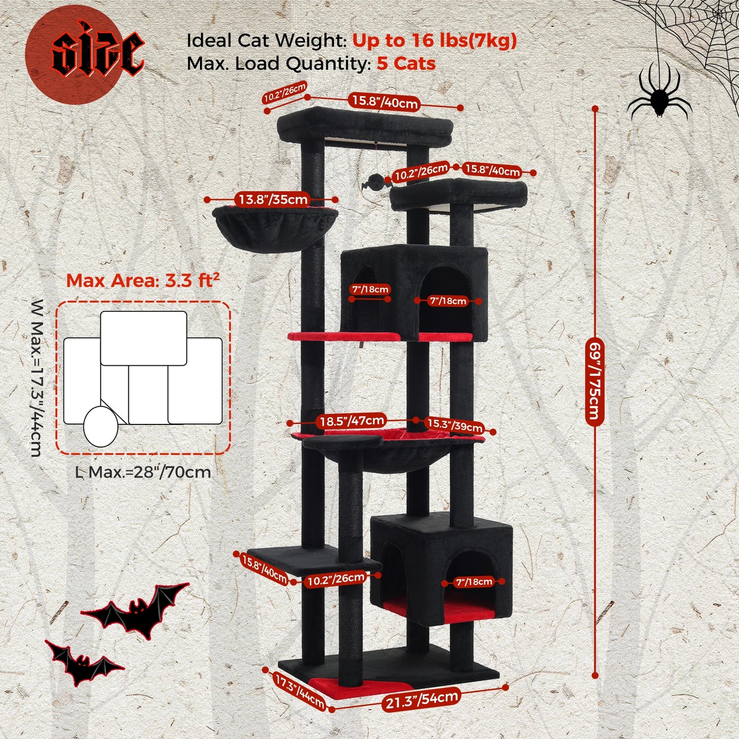 PAWZ Road Tall Cat Tree For Indoor Cats With Hammock