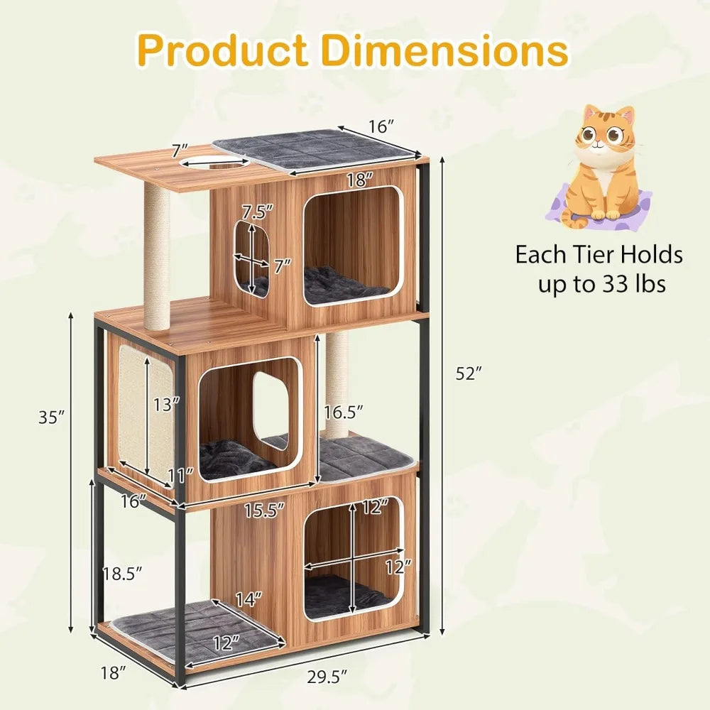 RBXCB Indoor Cat Tree Multi Level Wooden Tower With Sisal