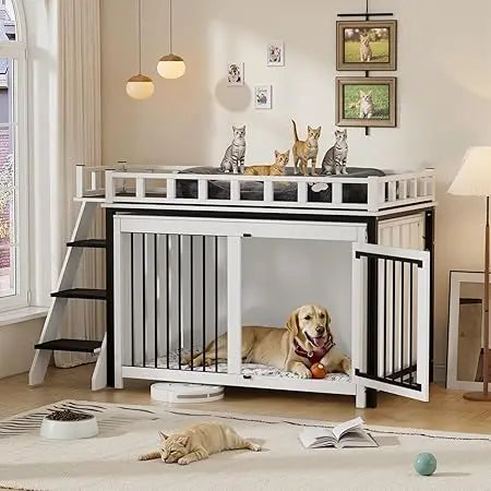 Hign-concerned Loft Style Dog Crate Furniture Double Doors
