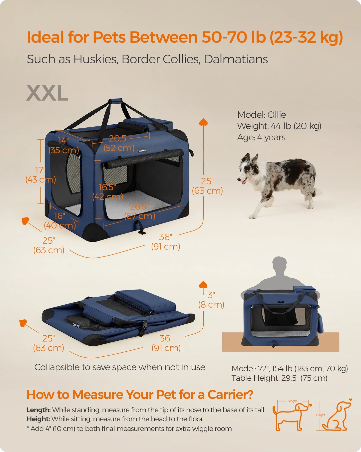 FEANDREA Collapsible Soft Dog Crate Portable Travel Kennel