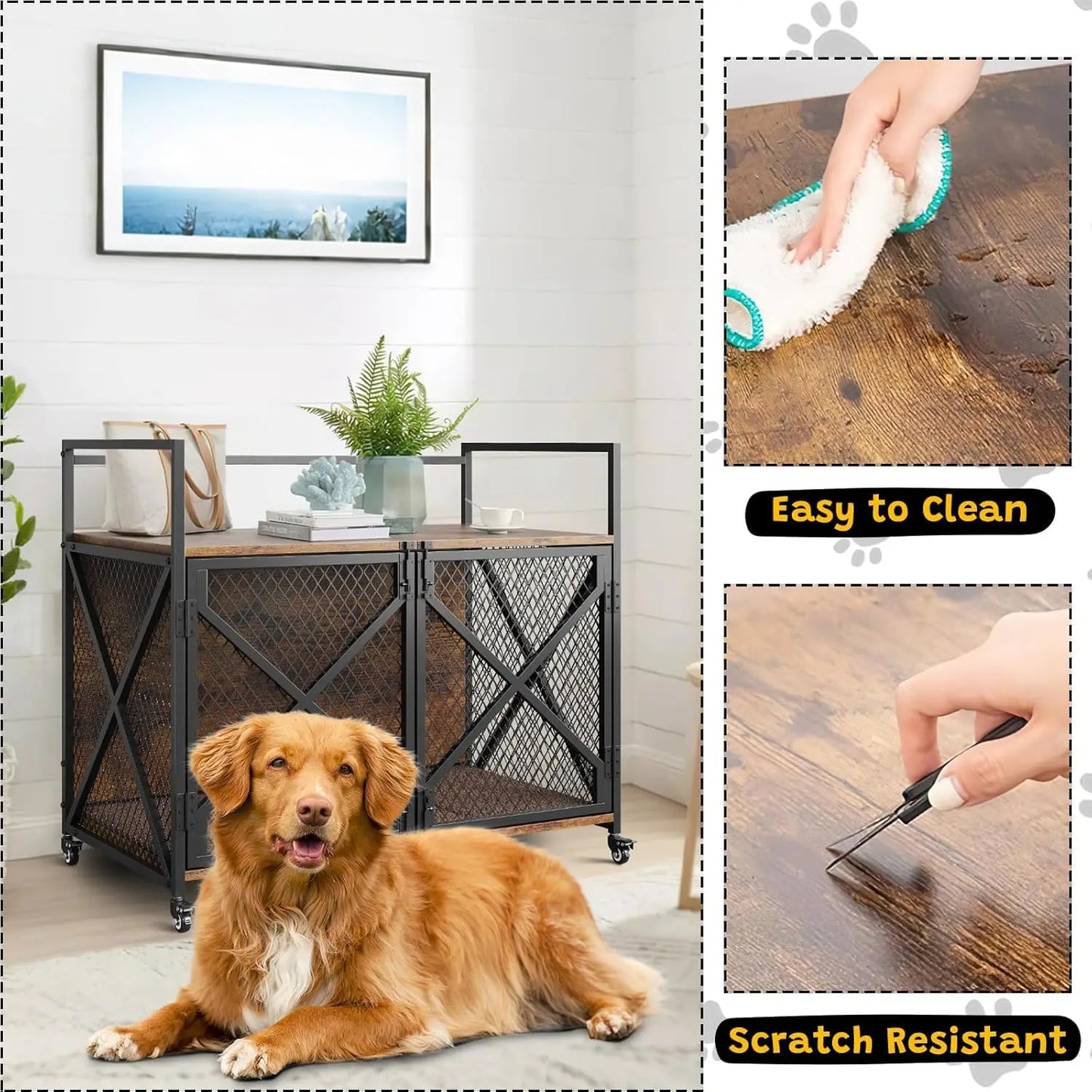 DishyKooker Wooden Dog Crate End Table With Wheels