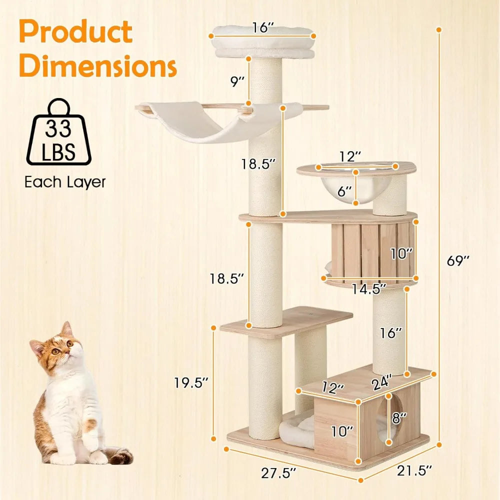 RBXCBreed Wood Cat Tree Modern Multi Tier Scratching Posts