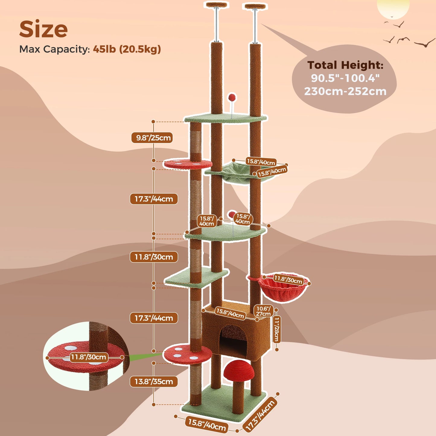 PETEPELACN Cat Tree Floor to Ceiling Tower Hammock Pro