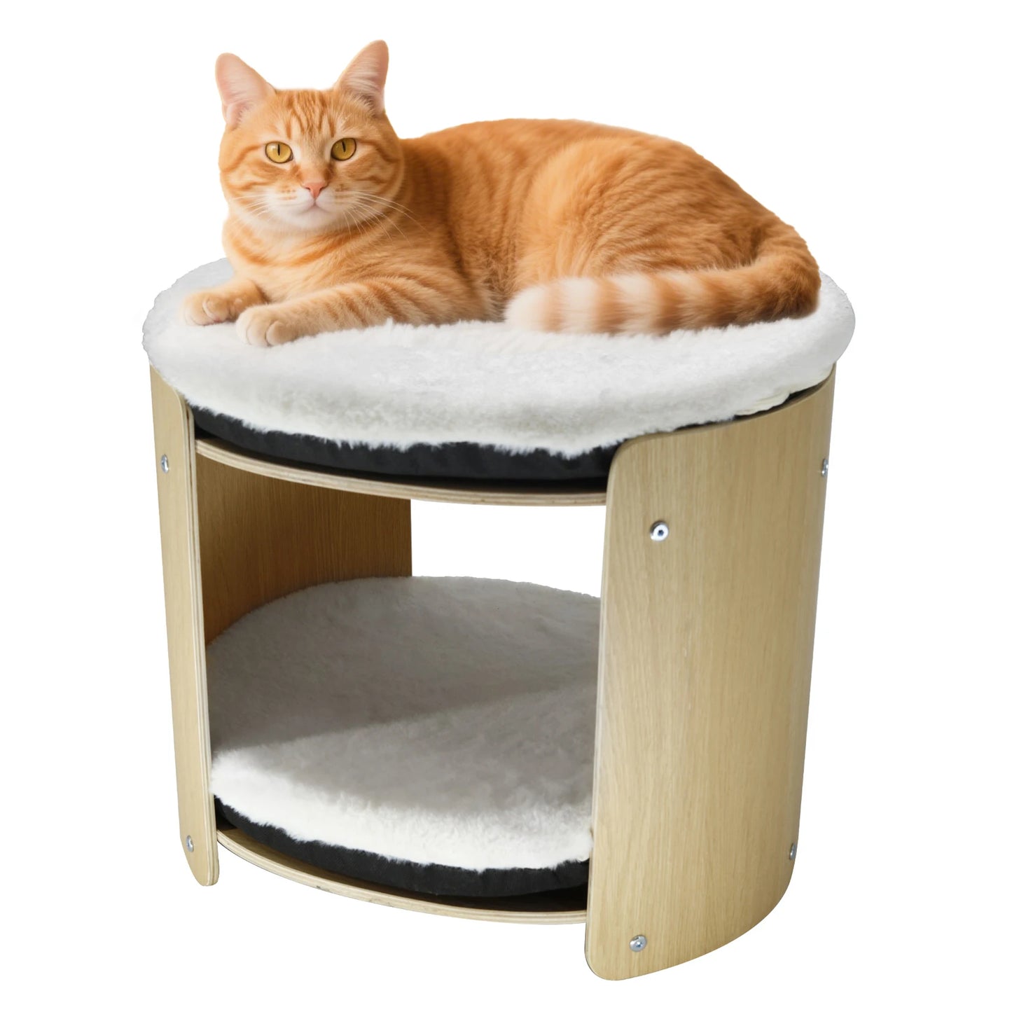Bingopaw Elevated Cat Bed 2 Tier Bamboo Frame Plush Mat