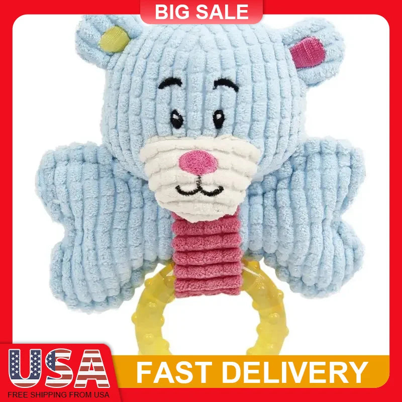 Care Cleaning Puppy Teething Toy Plush Squeaker Rubber Ring