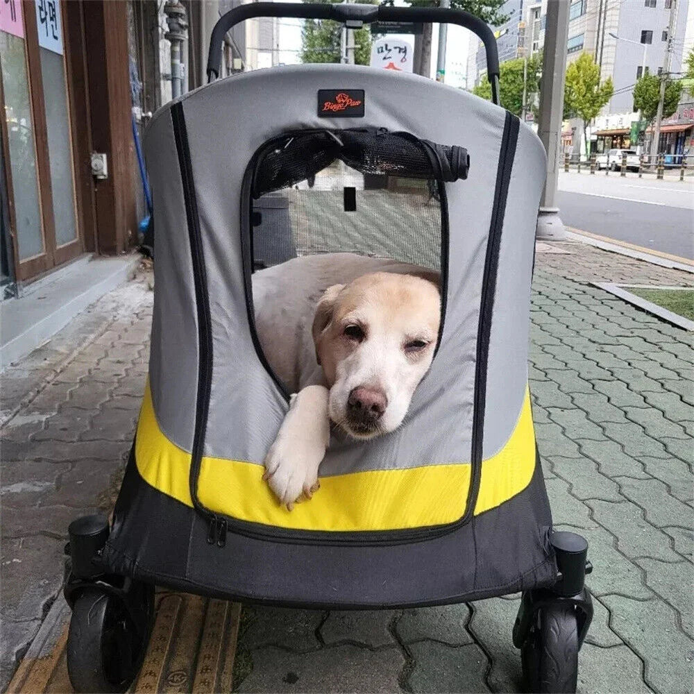 One Click Foldable Dog Stroller Buggy Four Wheel Rain Cover