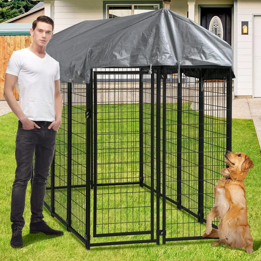 MKDKH Outdoor Dog Kennel With Roof And Waterproof UV Cover