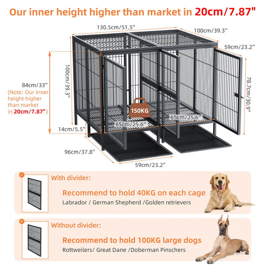 BORWARTH Heavy Duty Large Dog Crate With Divider Panel