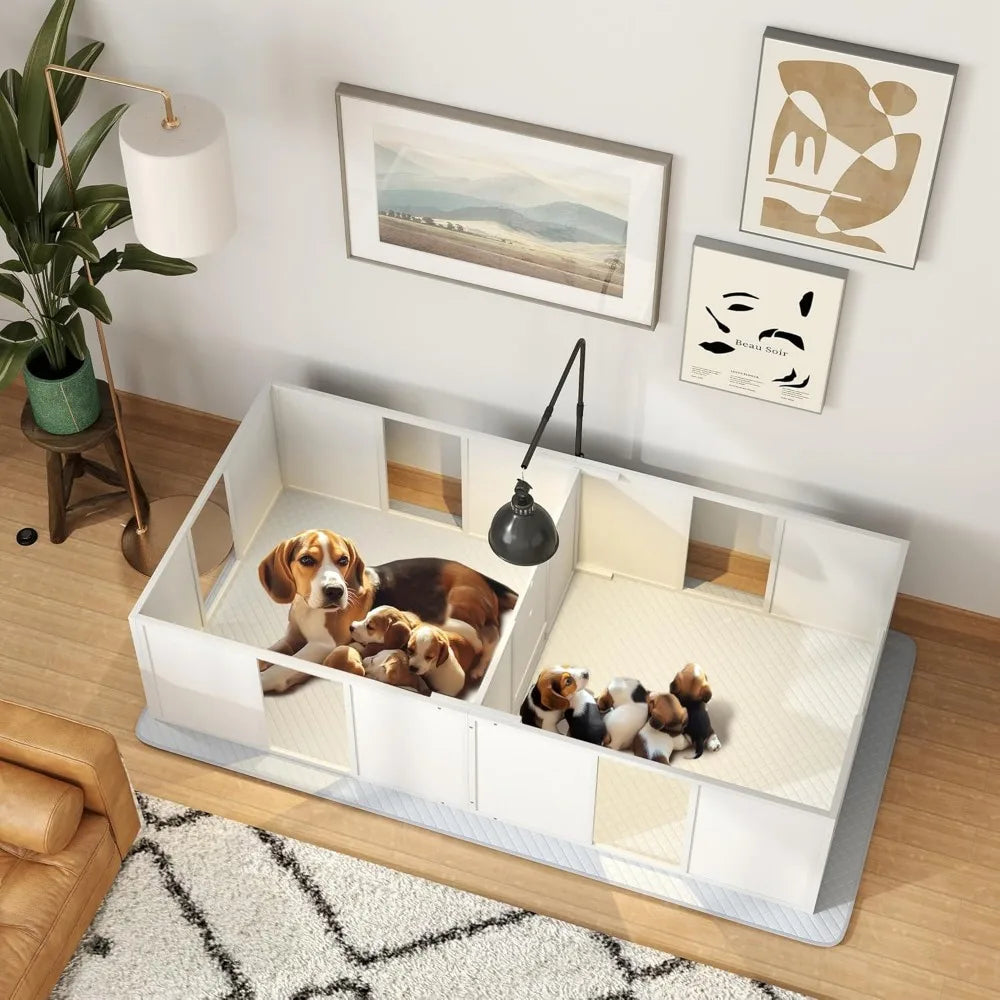 PawHut Whelping Box For Dogs With Retractable Light Stand