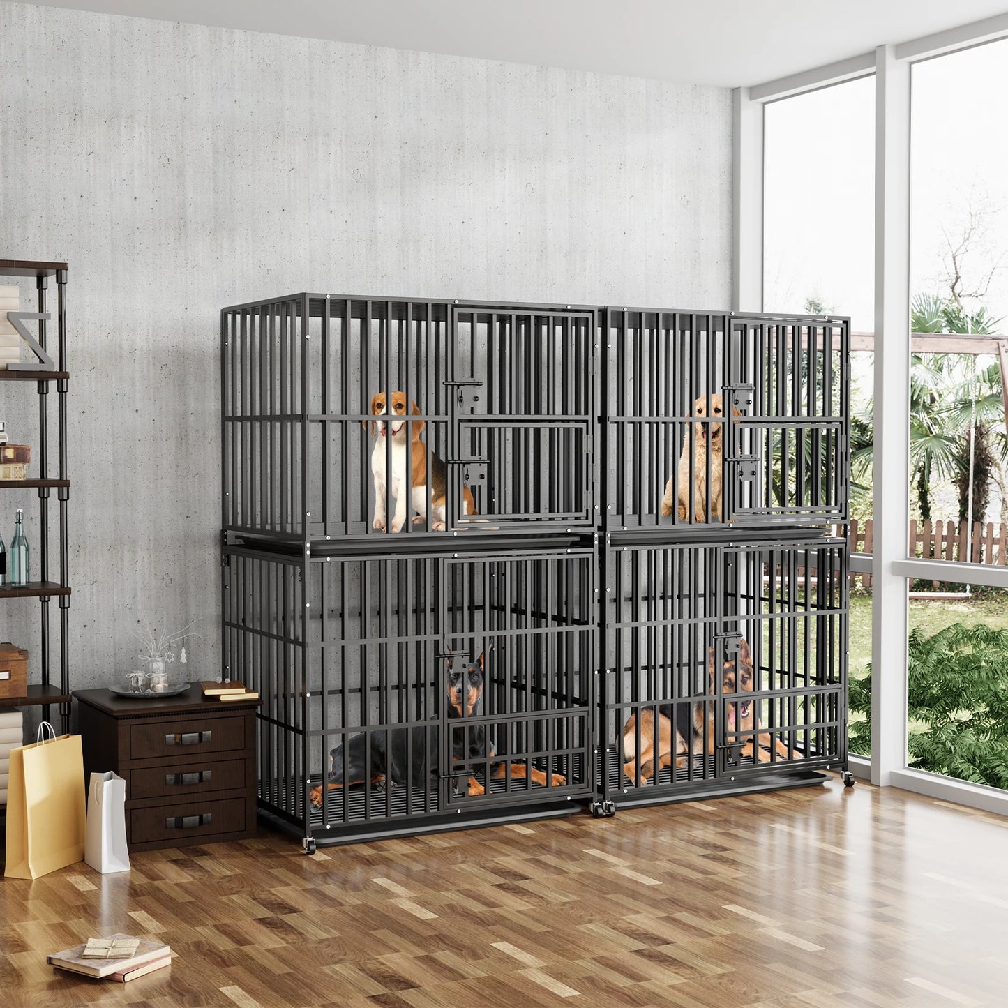 BINGOPA Heavy Duty Metal Dog Crate Kennel Removable Tray