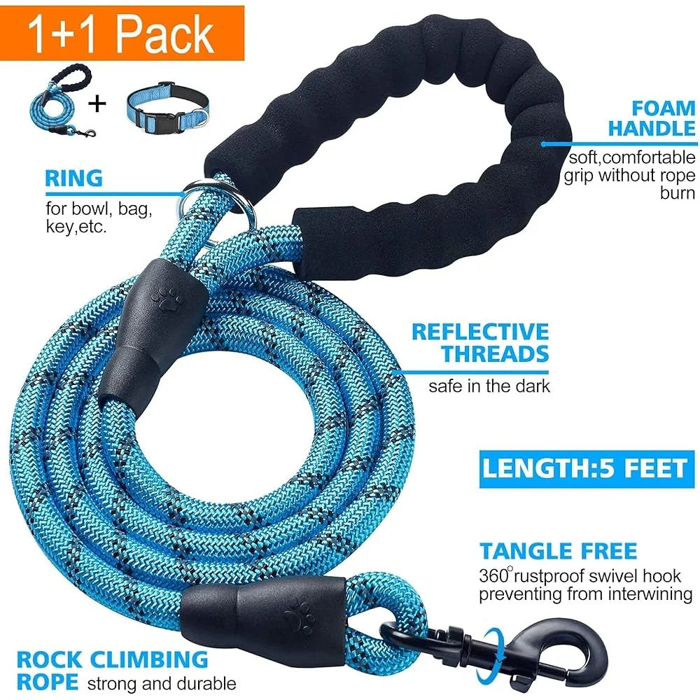 Ladoogo Reflective Padded Adjustable Dog Collar Nylon Leash