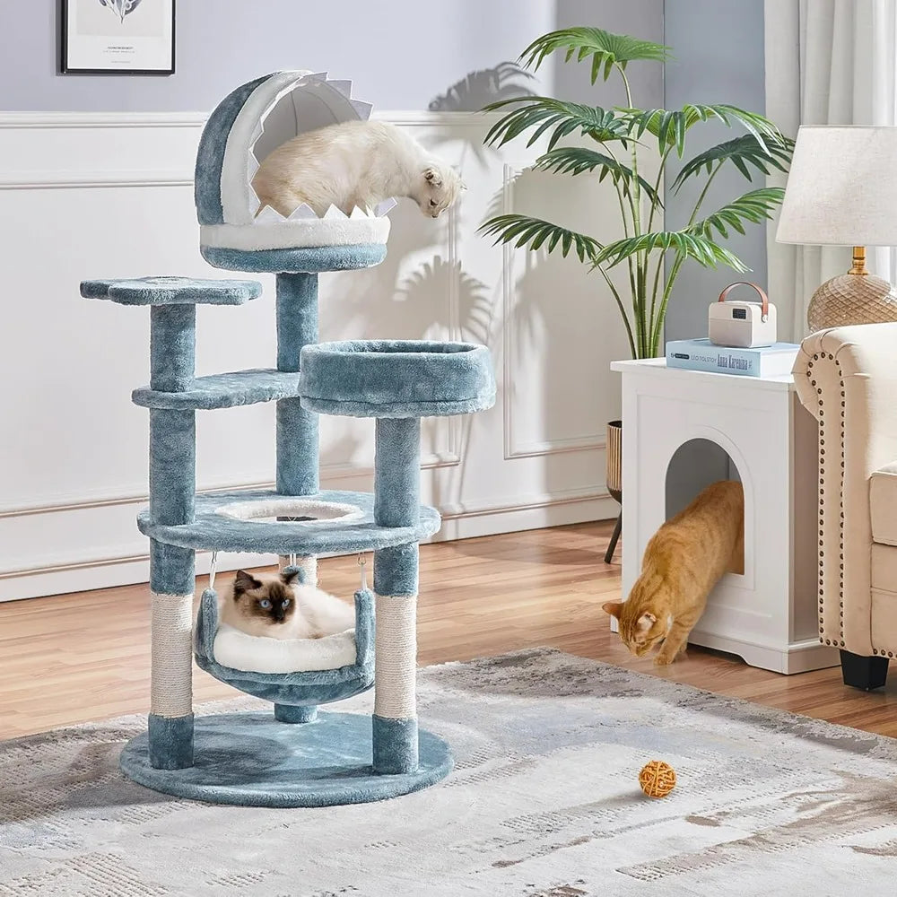 Hign-concerned Cat Tree Multi-Level Plush Shark Mouth Nest