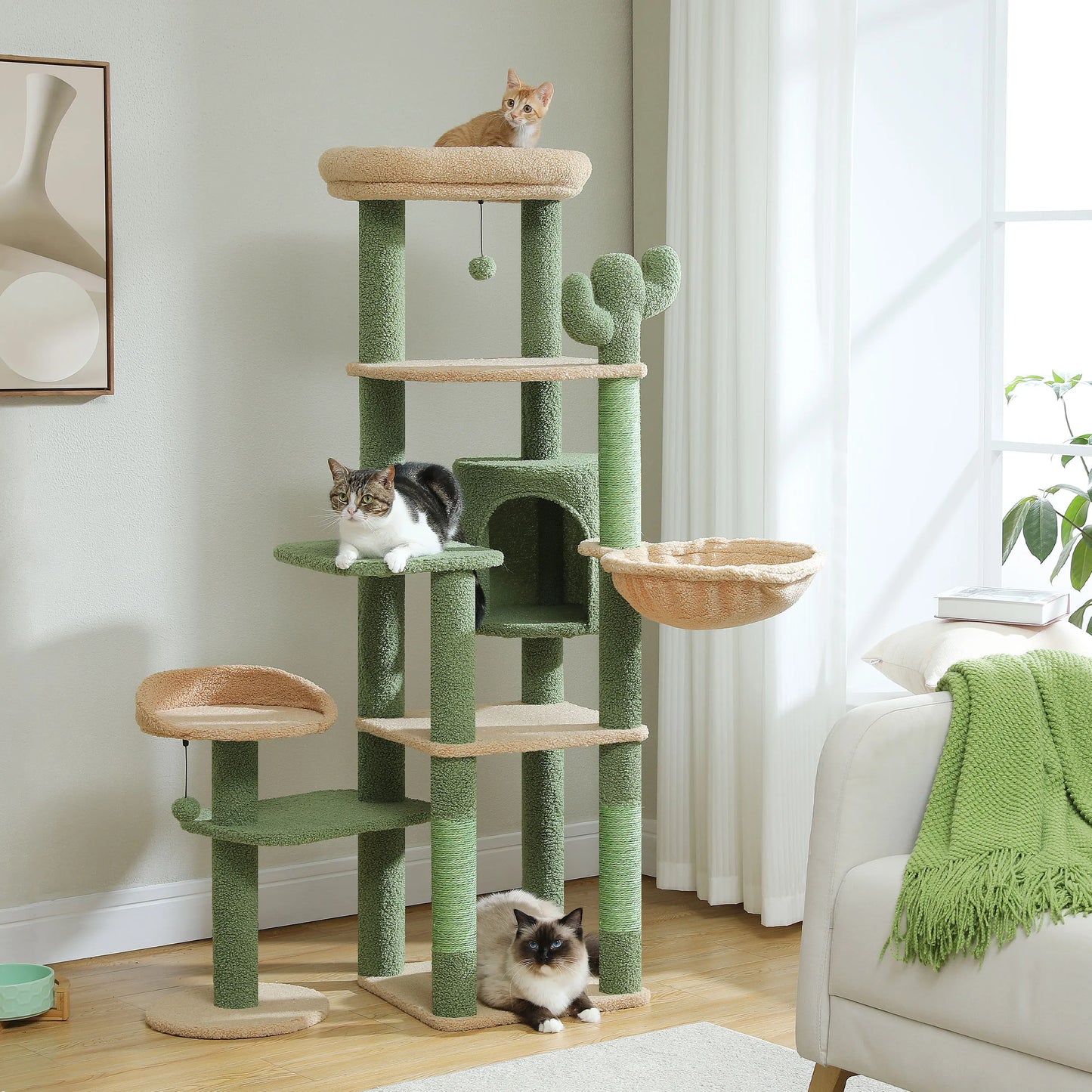 PETEPELACN Cactus Tall Cat Tree Multi Level Cat Tower